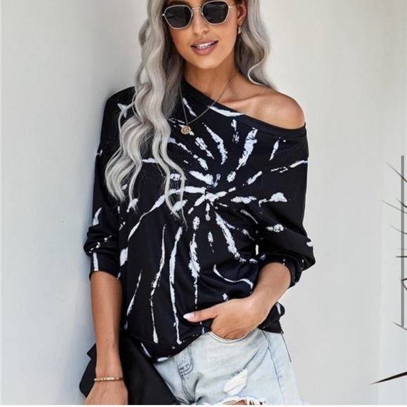 Tie Dye Top Off Shoulder Black White Small New Clearance - Picture 4 of 10